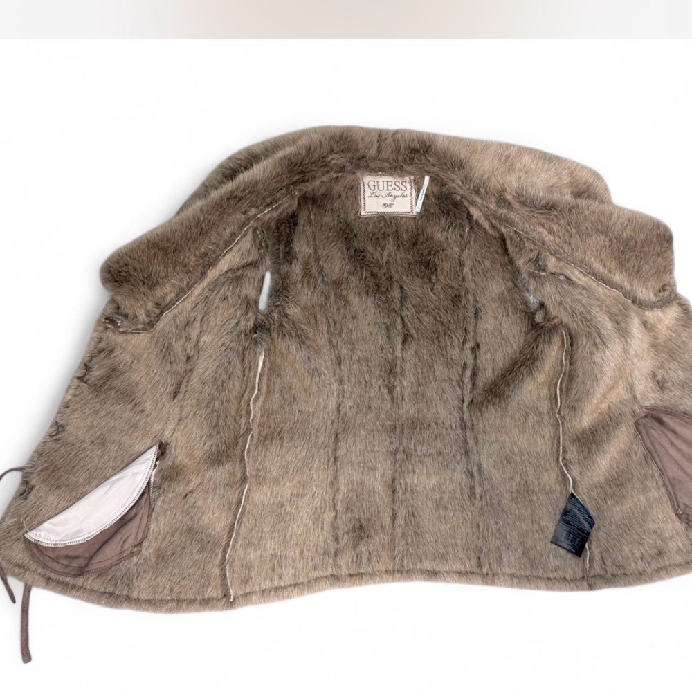 Y2K Guess Faux Fur Vest in Taupe and Brown XS - Picture 6 of 10